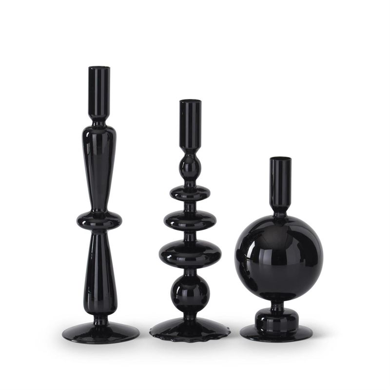 Black Glass Taper Candleholders