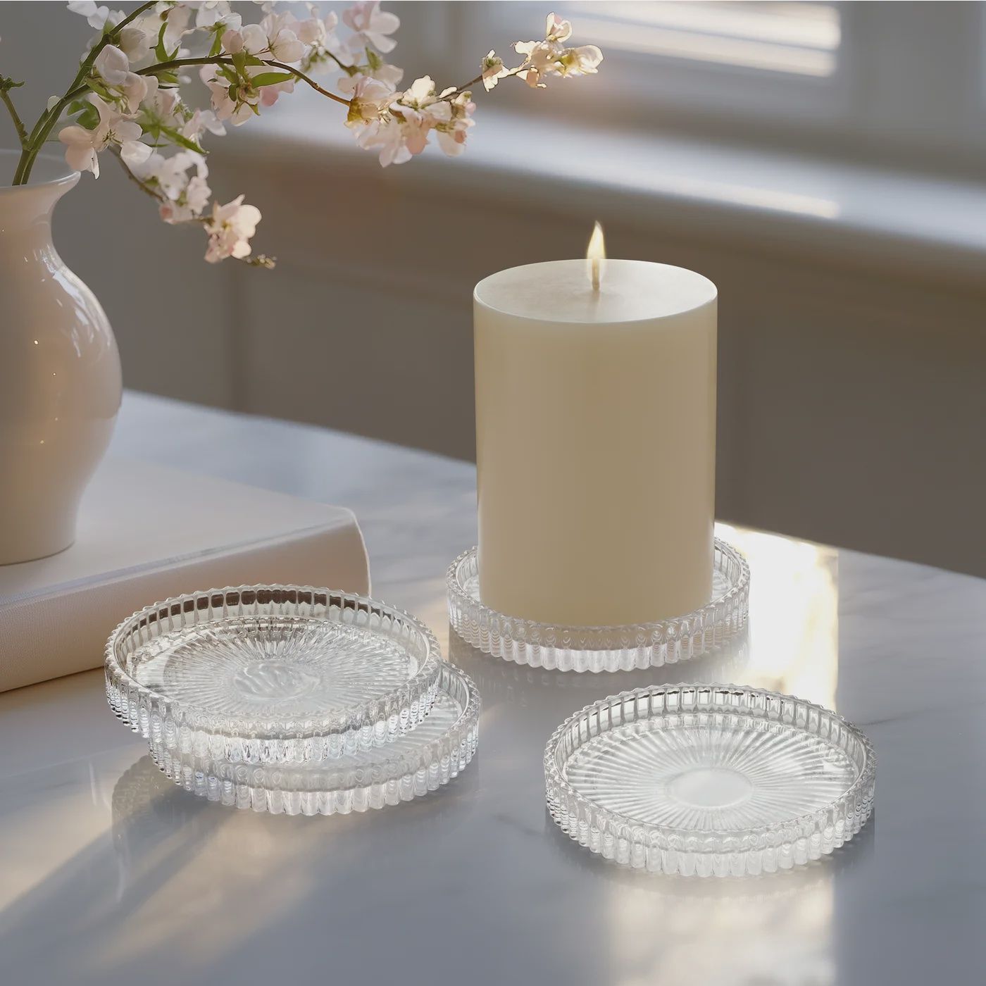 Anya Faceted Glass 4PC  3.75&quot; Coasters Set