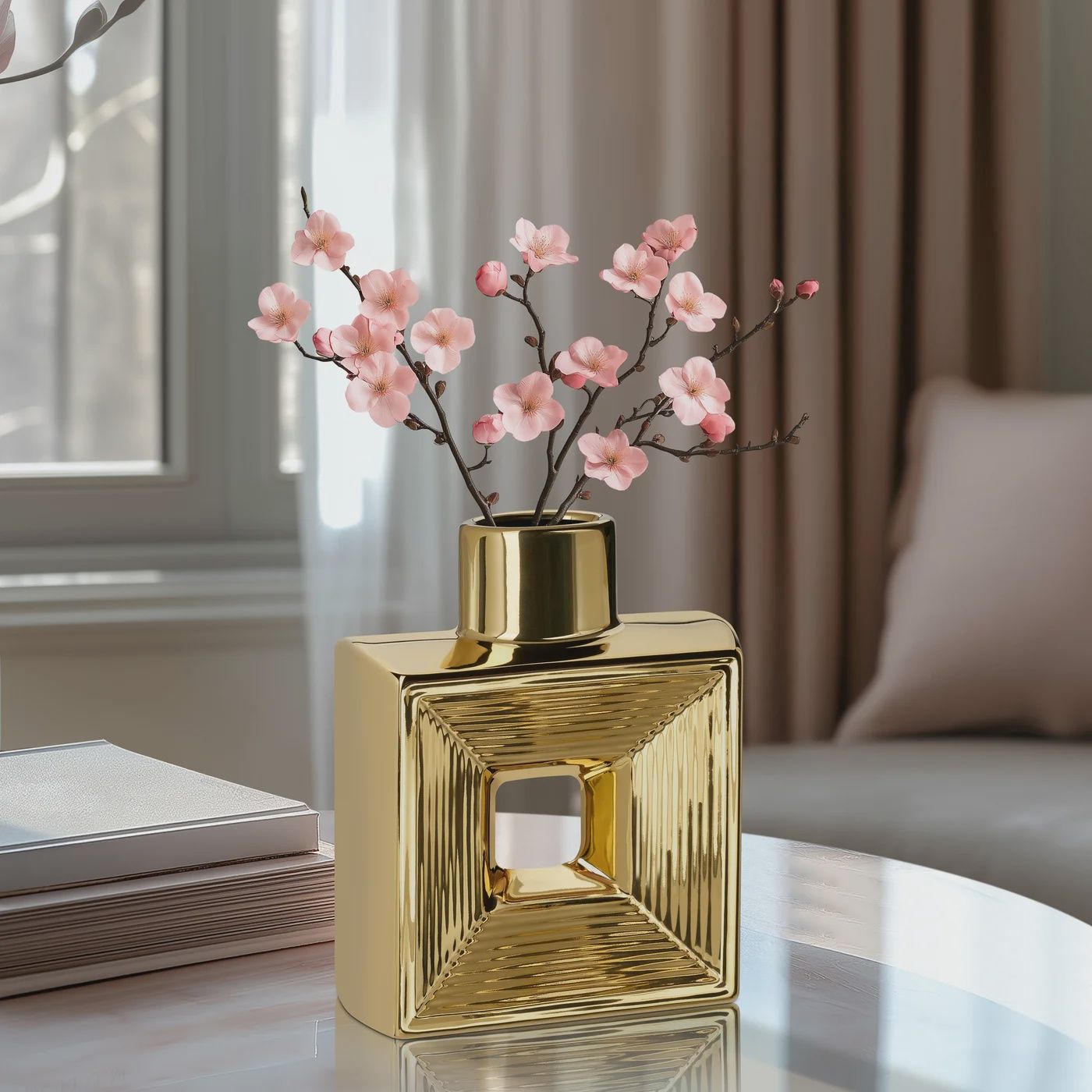 Rialto Shiny Gold 7.5h&quot; Square Ceramic Bottle Vase