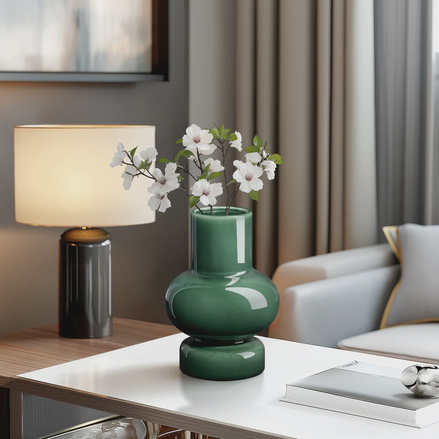 Sintra Single Bulb 8h&quot; Ceramic Vase - Shiny Green