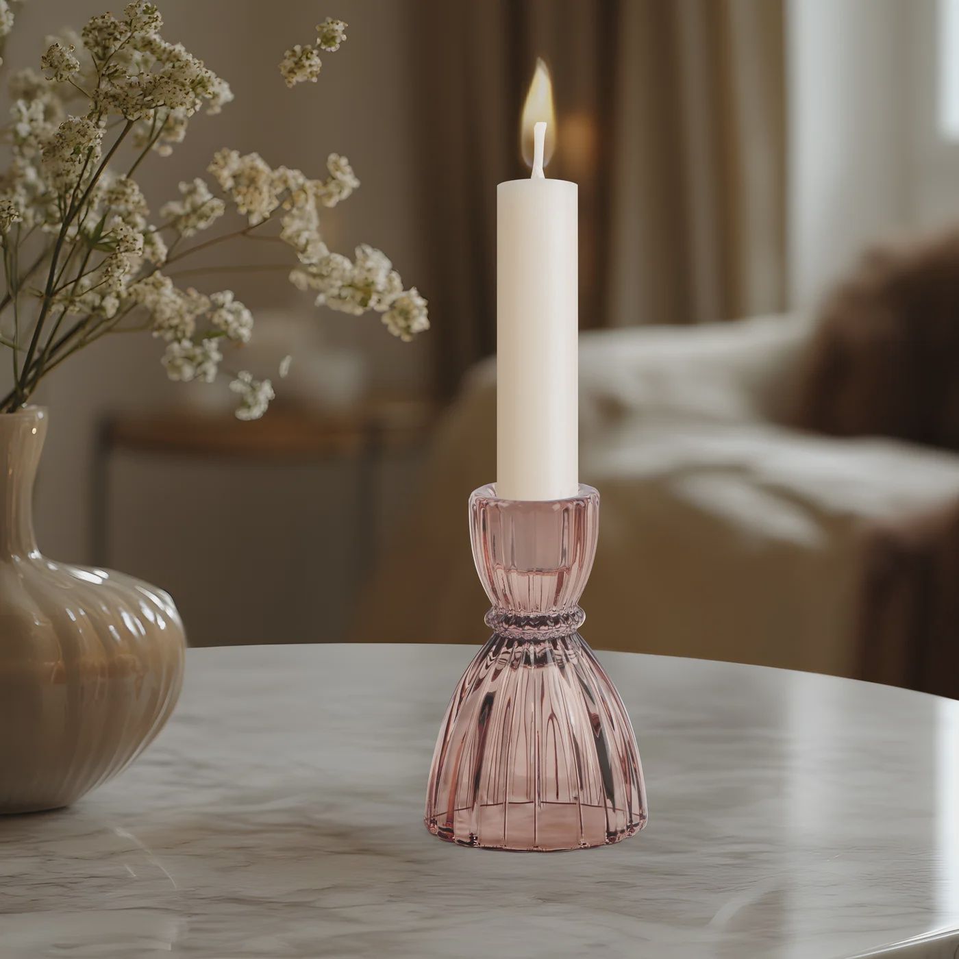 Olivia Glass 3.5h&quot; Taper Candle Holder - Champagne
