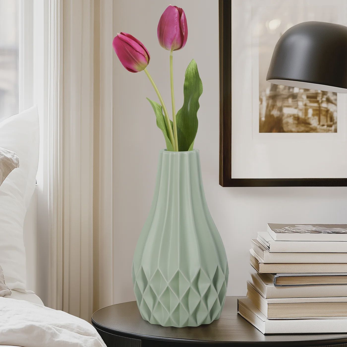 Pina Ceramic Matte Green 11h&quot; Tapered Bulb Vase