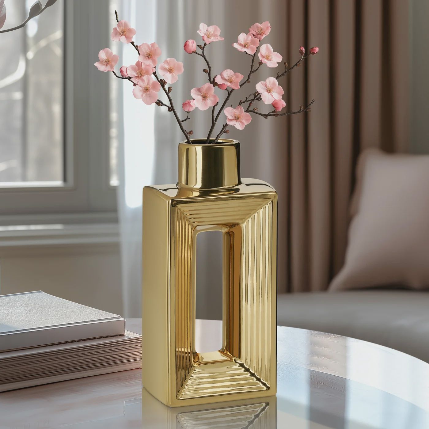 Rialto Shiny Gold 10h&quot; Slim Ceramic Bottle Vase