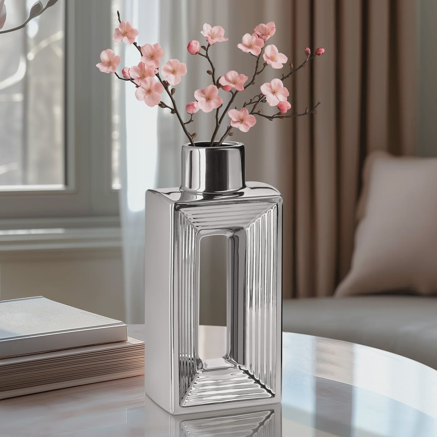 Rialto Shiny Silver 10h&quot; Slim Ceramic Bottle Vase