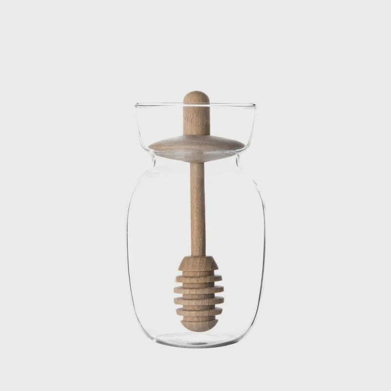 Glass Honey Jar w/ Wood Lid / Dipper - 10oz