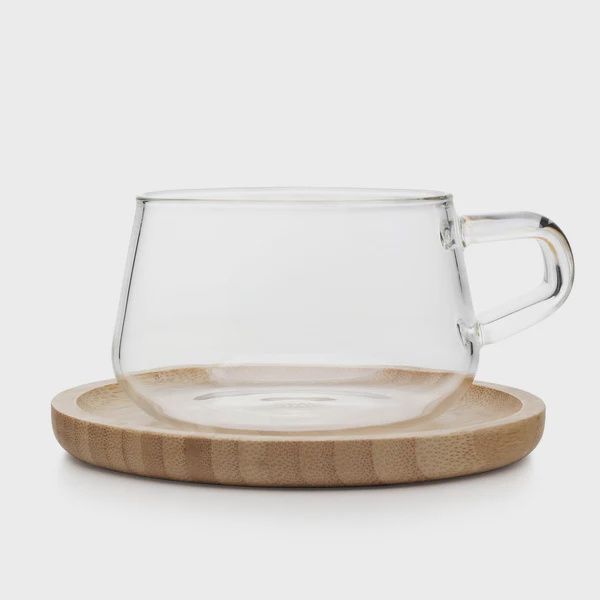 Classic™ Glass Tea / Coffee Cup &amp; Wood Saucer Set