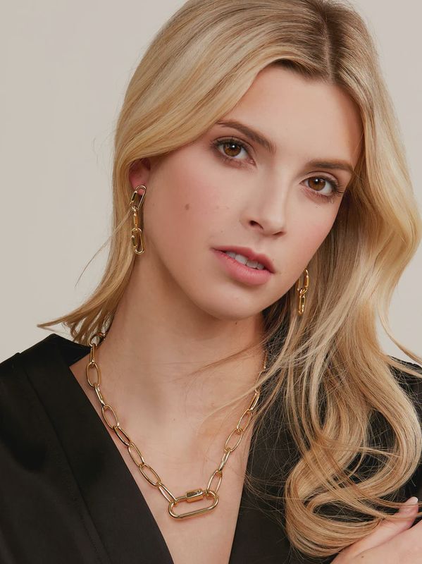 Gold Carabiner Oval Link Collar Necklace
