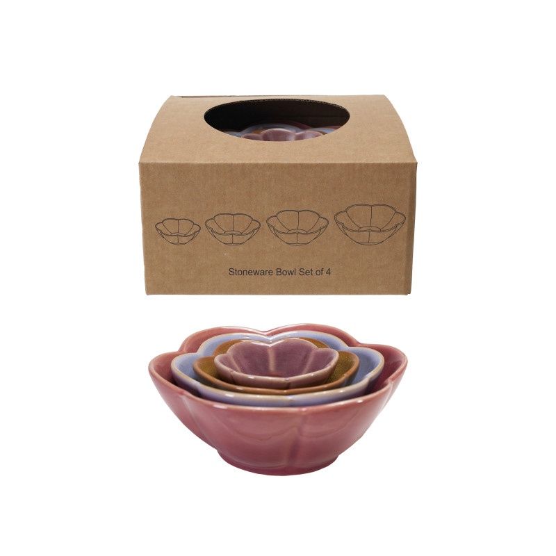 S/4 6&quot;Rd Stoneware Flower Shaped Prep Bowls