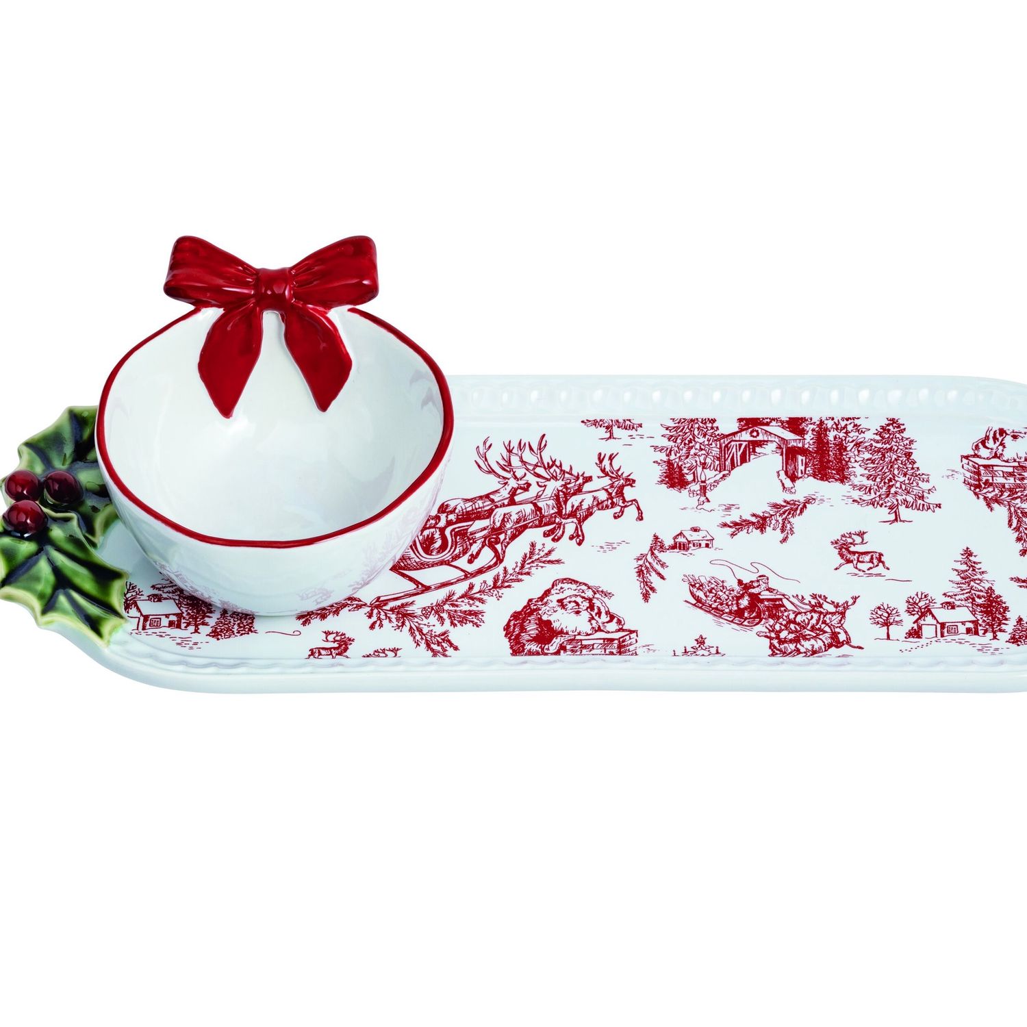 Holly Bow Dip &amp; Tray Set