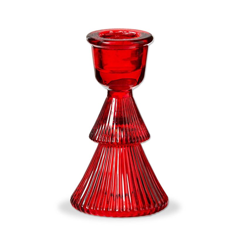 Glass Ribbed Tree Taper Holder Red - Small