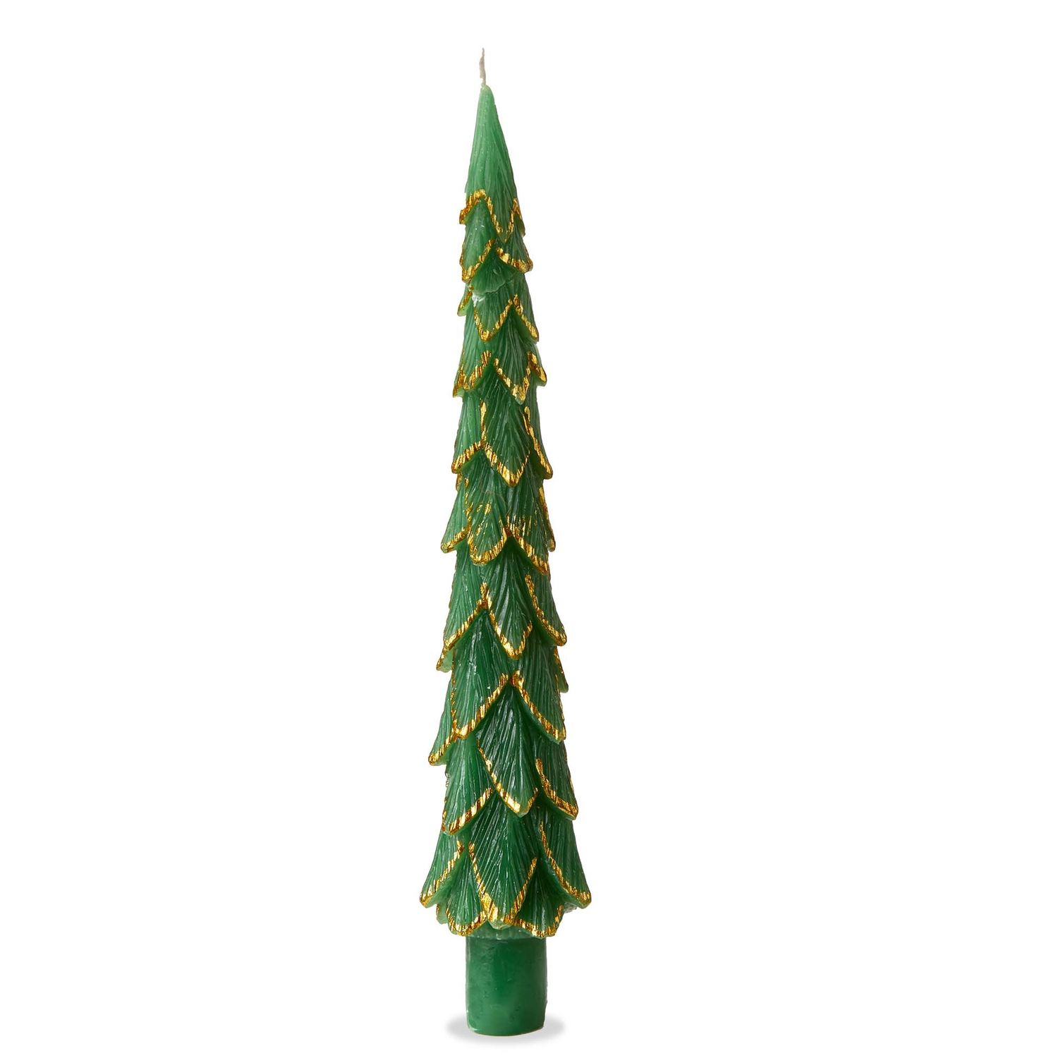 Gilded Pine Tree Taper Candle S/2 - Green