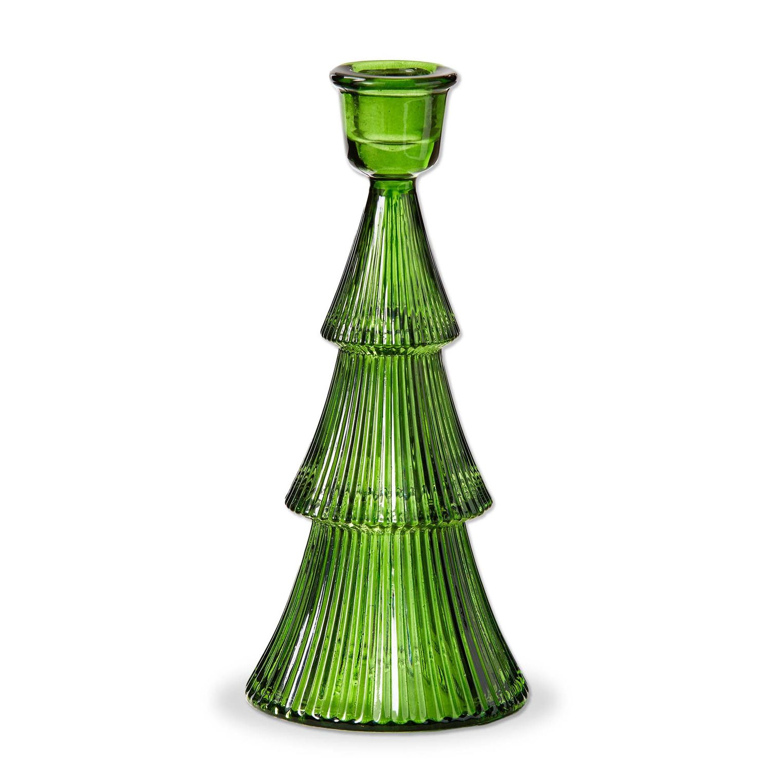 Glass Ribbed Tree Taper Holder Large - Green