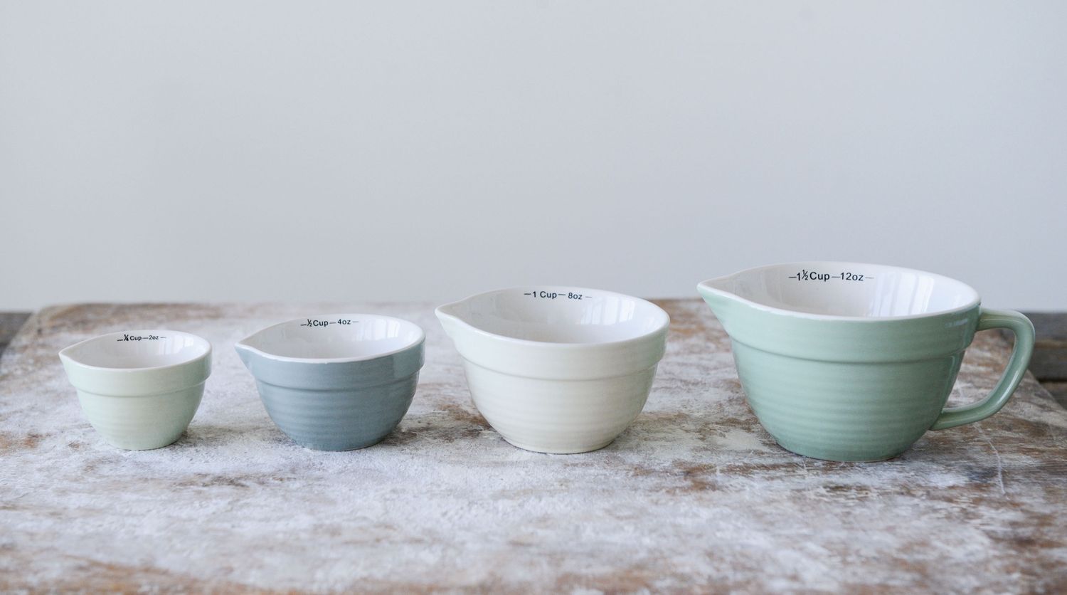 S/4 Stoneware Batter Bowl Measuring Cups - Blue