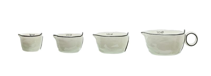 S/4 Stoneware Measuring Cups, White w/ Black Rim