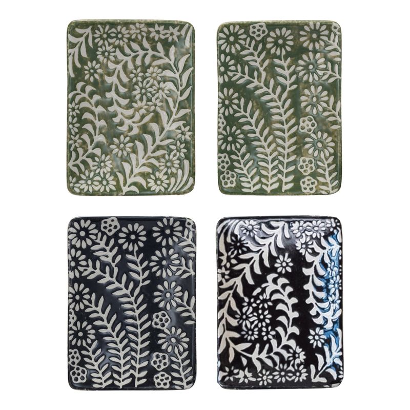 4&quot; x 3&quot; Stoneware Dish w Wax Relief Botanicals