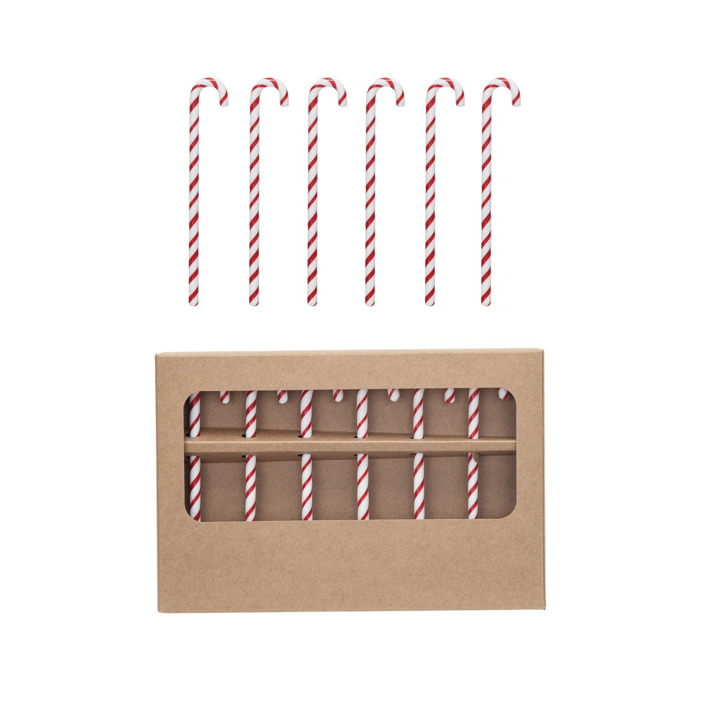 S/6 5&quot; Glass Candy Cane Shaped Stir Sticks, Boxed