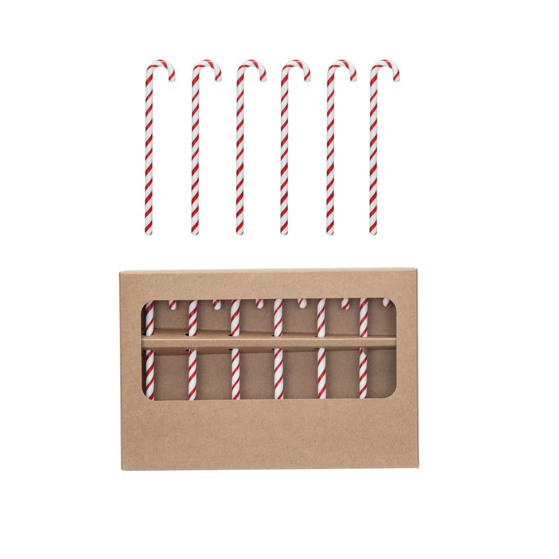 S/6 5&quot; Glass Candy Cane Stir Sticks, Boxed