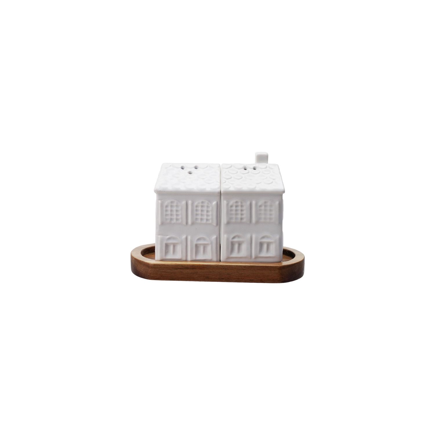 S/3 5.5&quot; x 3.4&quot;H Stoneware House S&amp;P Shakers
