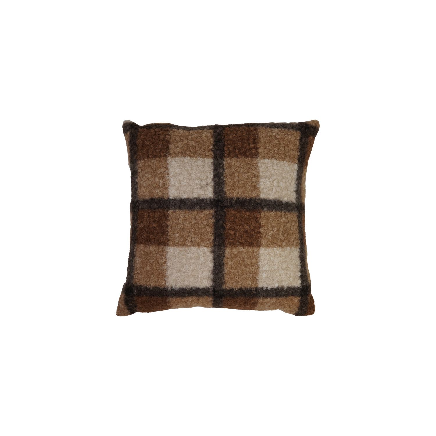 18&quot; Square Fabric Pillow w Plaid Pattern - Brown