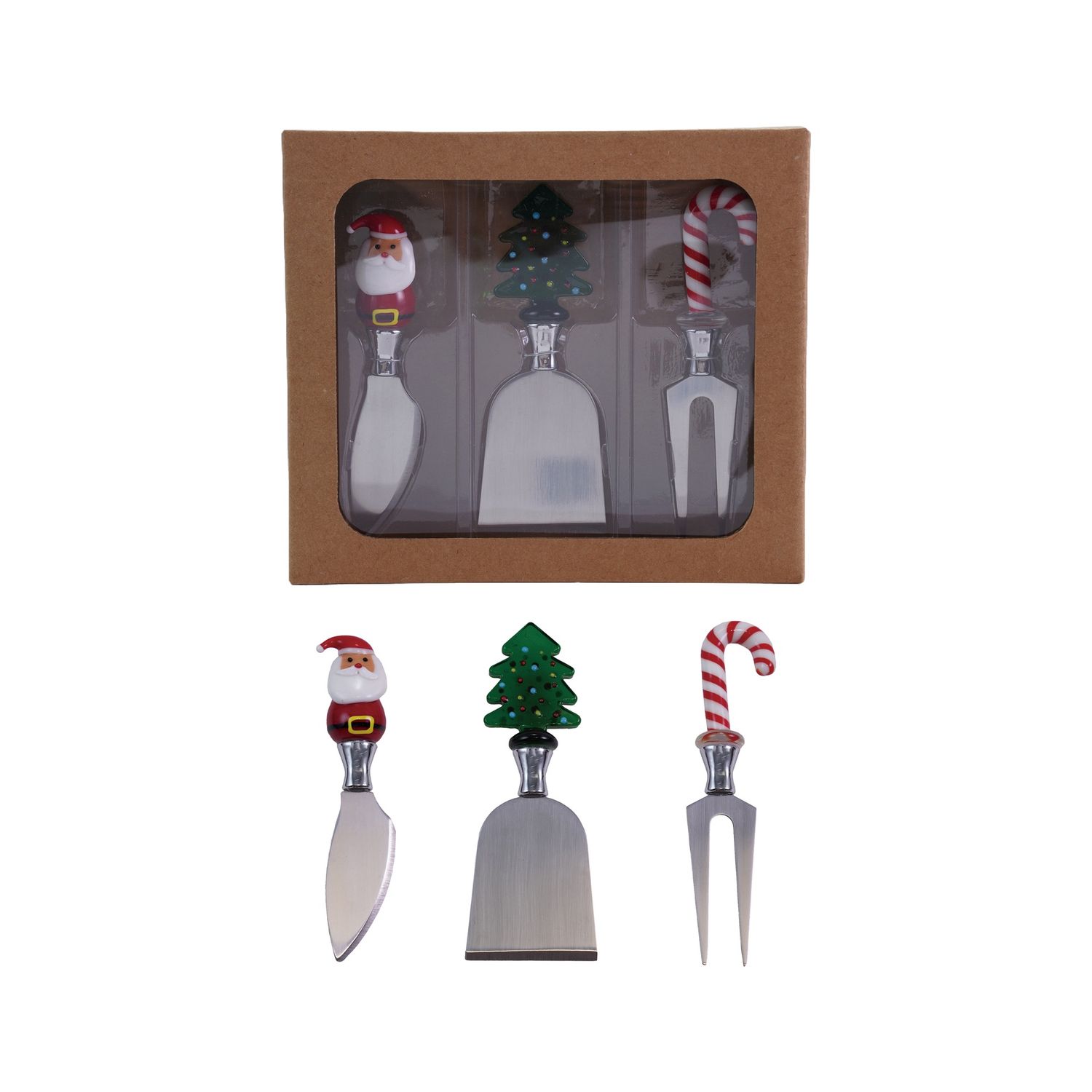 Stainless Steel Cheese Knives w/ Hand-Blown Glass