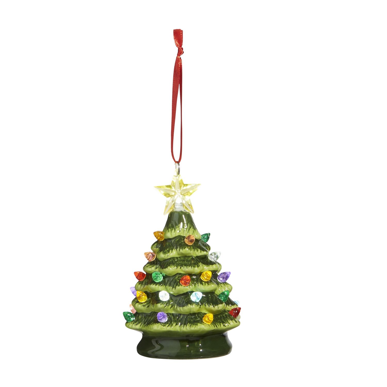 5.25&quot; Vintage Green Lighted Tree Ornament