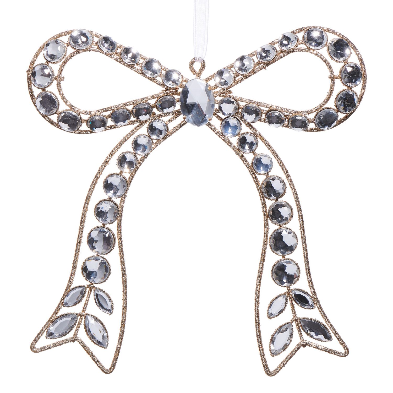 7.25&quot; Clear Jeweled Bow Ornament