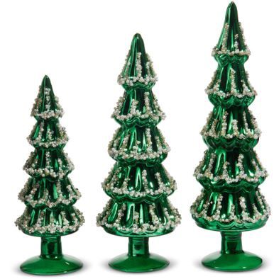 13.5&quot; Green Beaded Trees