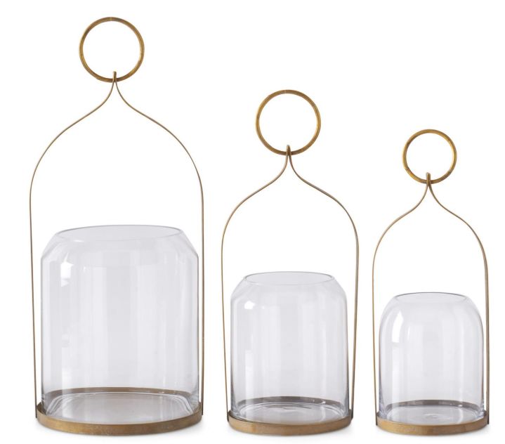 Round Antiqued Gold Metal Lantern