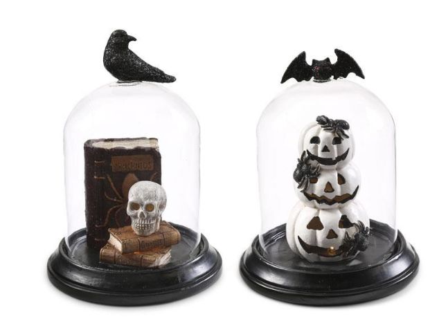 Bat &amp; Crow LED Halloween Glass Cloches