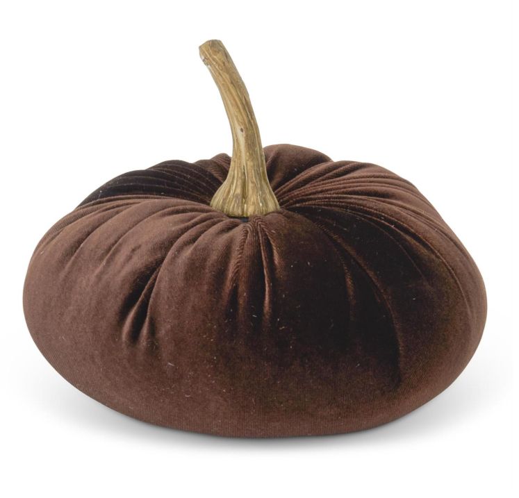 6.25&quot; Dark Brown Velvet Stuffed Pumpkin