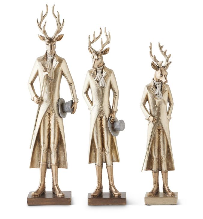 Gold Resin Standing Deer w/Walking Stick