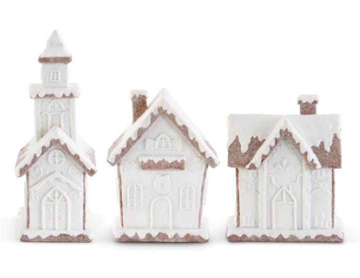 Glittered White Frosted Gingerbread Houses