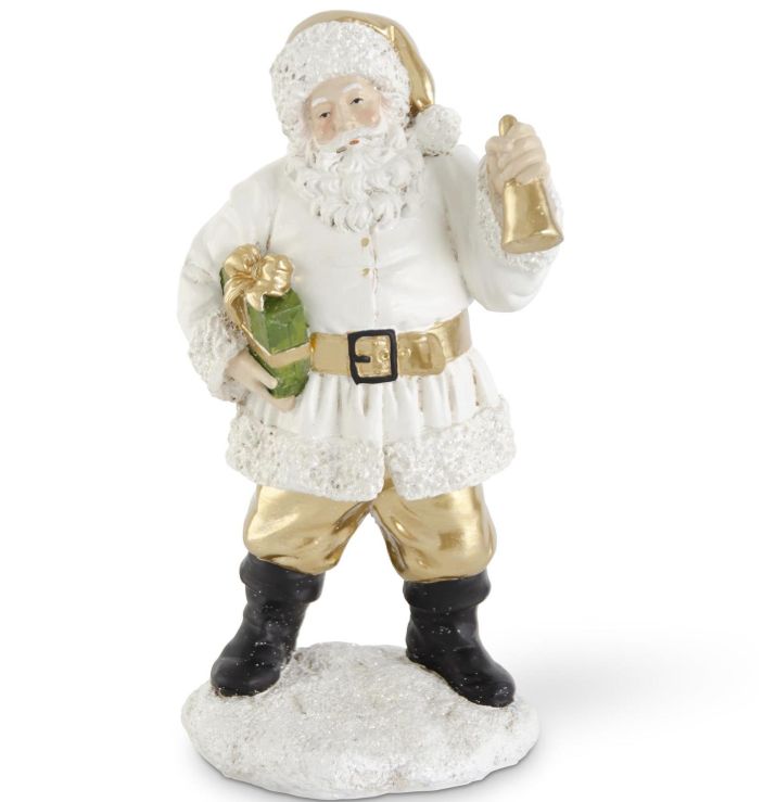 12.25&quot; White &amp; Gold Santa w/Wreath &amp; Package