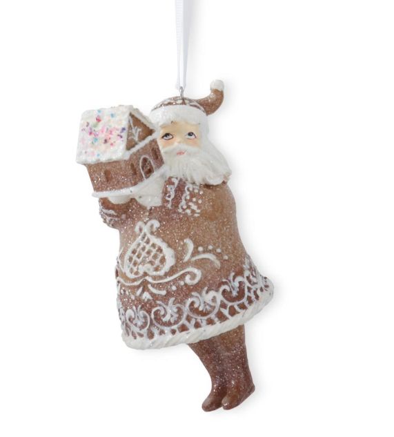 5&quot; BrownGingerbread Santa w/House Orn