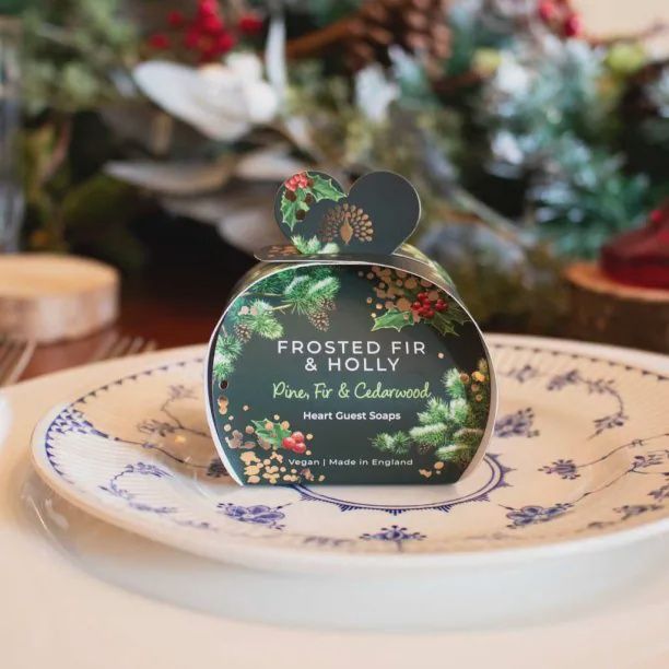 Frosted Fir and Holly Heart Guest Soaps