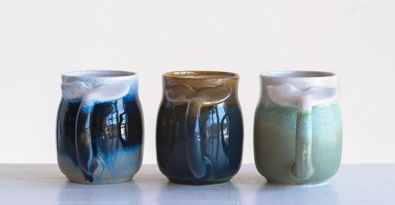 4.5"H Stoneware Mug w Whale Tail