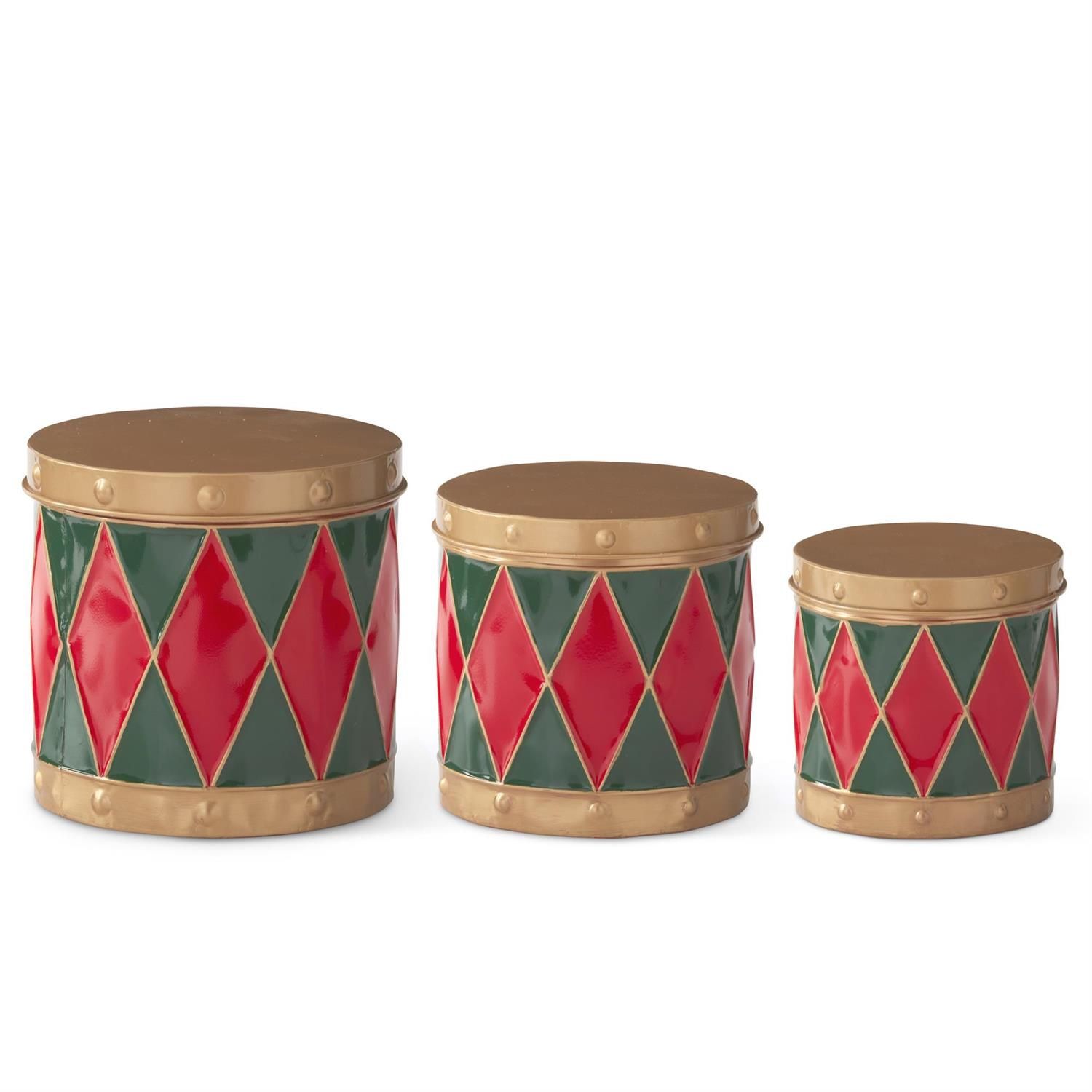 S/3 Red &amp; Green Metal Drum Containers