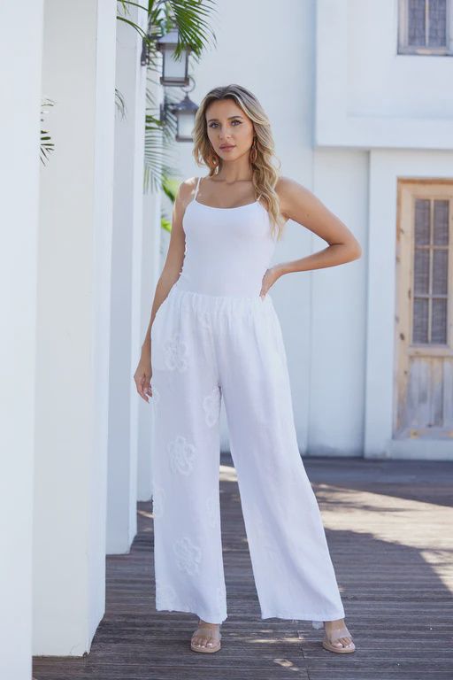 Lila’s Bloom Stitch Pant, Colour: White, Size: S/M