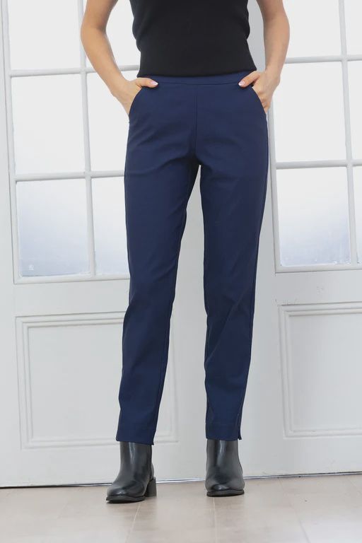Solid Straight Leg Pull-On Pants, Colour: Navy, Size: S