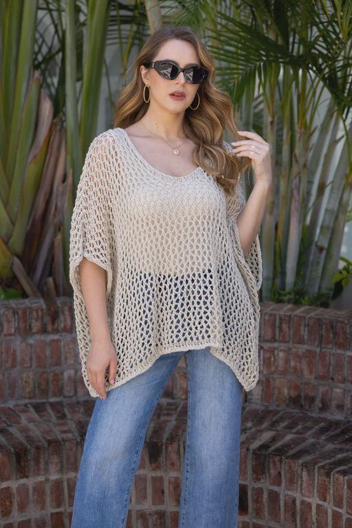 Paloma's Crochet poncho, Colour: Beige, Size: O/S