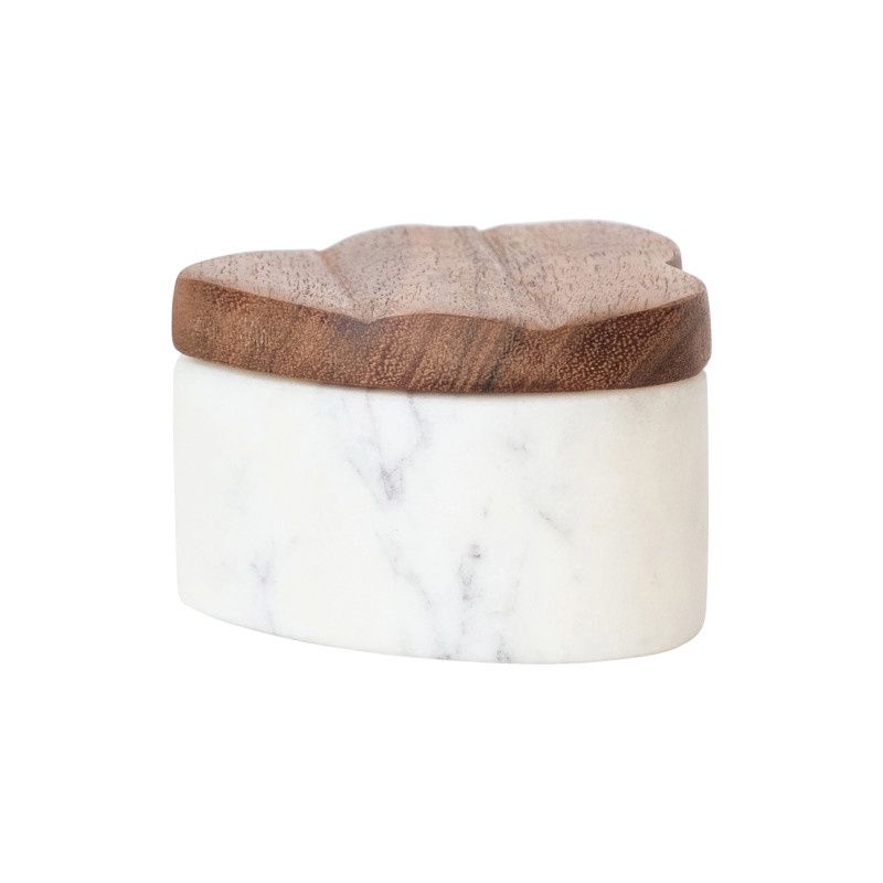 Marble Heart Shaped Container w/ Acacia Wood