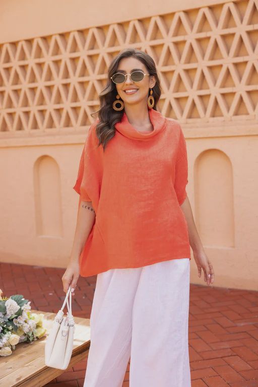 Refined Collar Top, Colour: Coral, Size: S/M