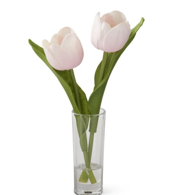 8.5" Pink Real Touch Double Tulip w/Vase