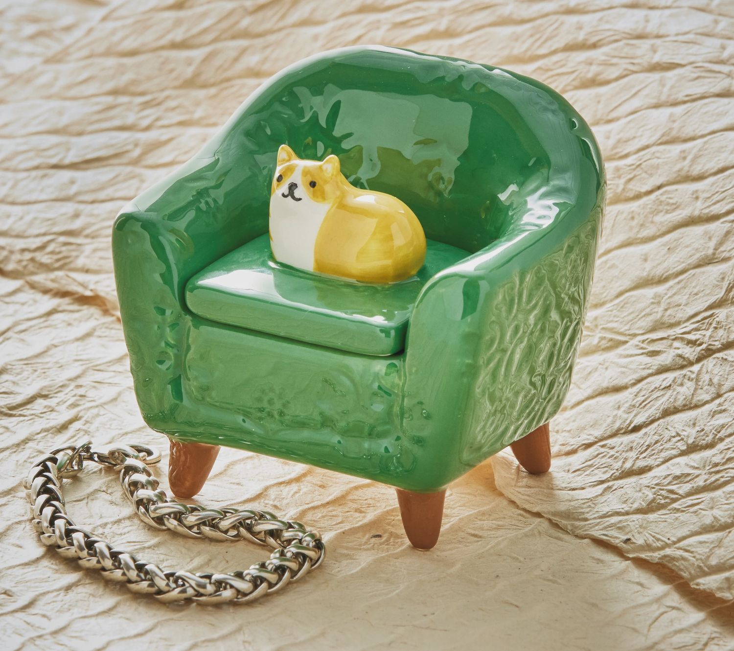 Orange Cat Chair Lidded Trinket Box