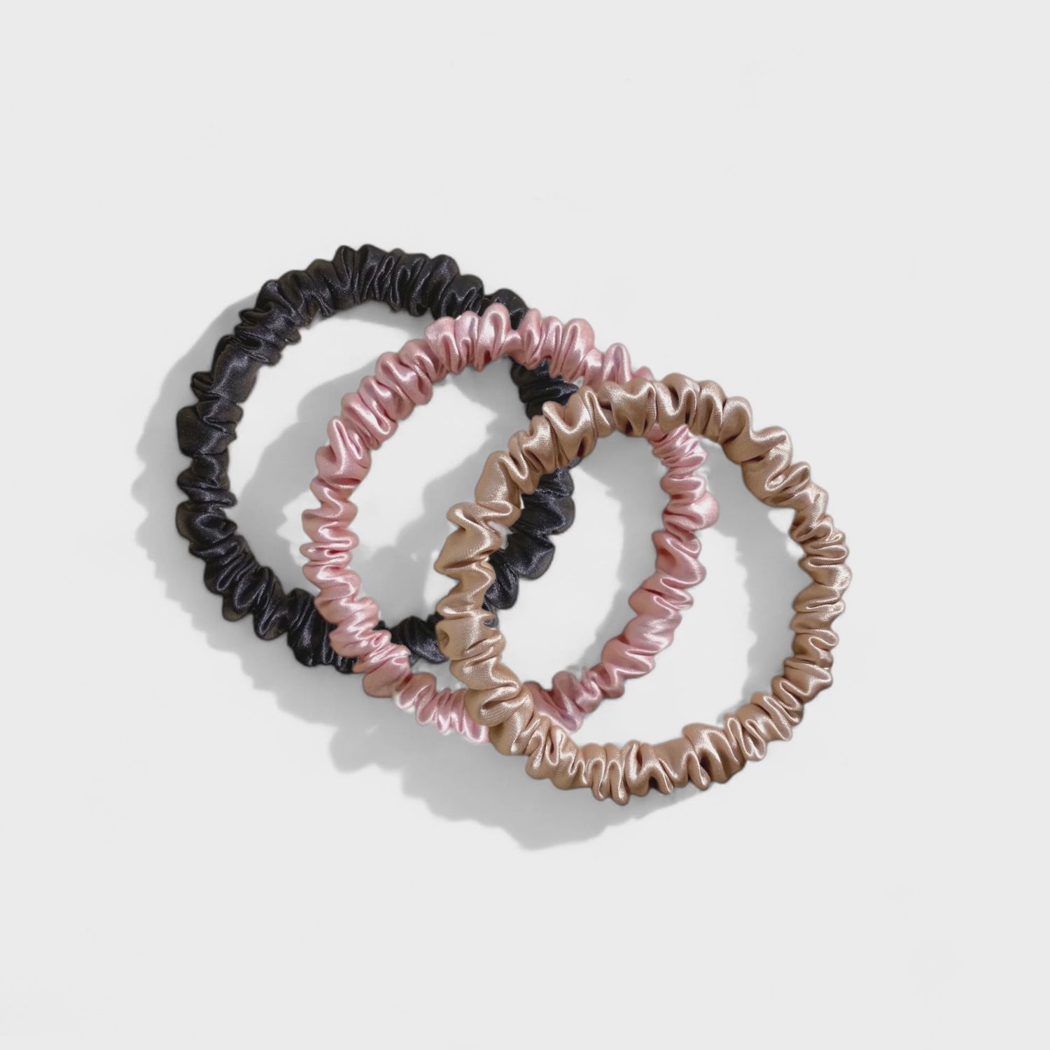Skinny Silk Scrunchie Box - Black, Champagne, Pink
