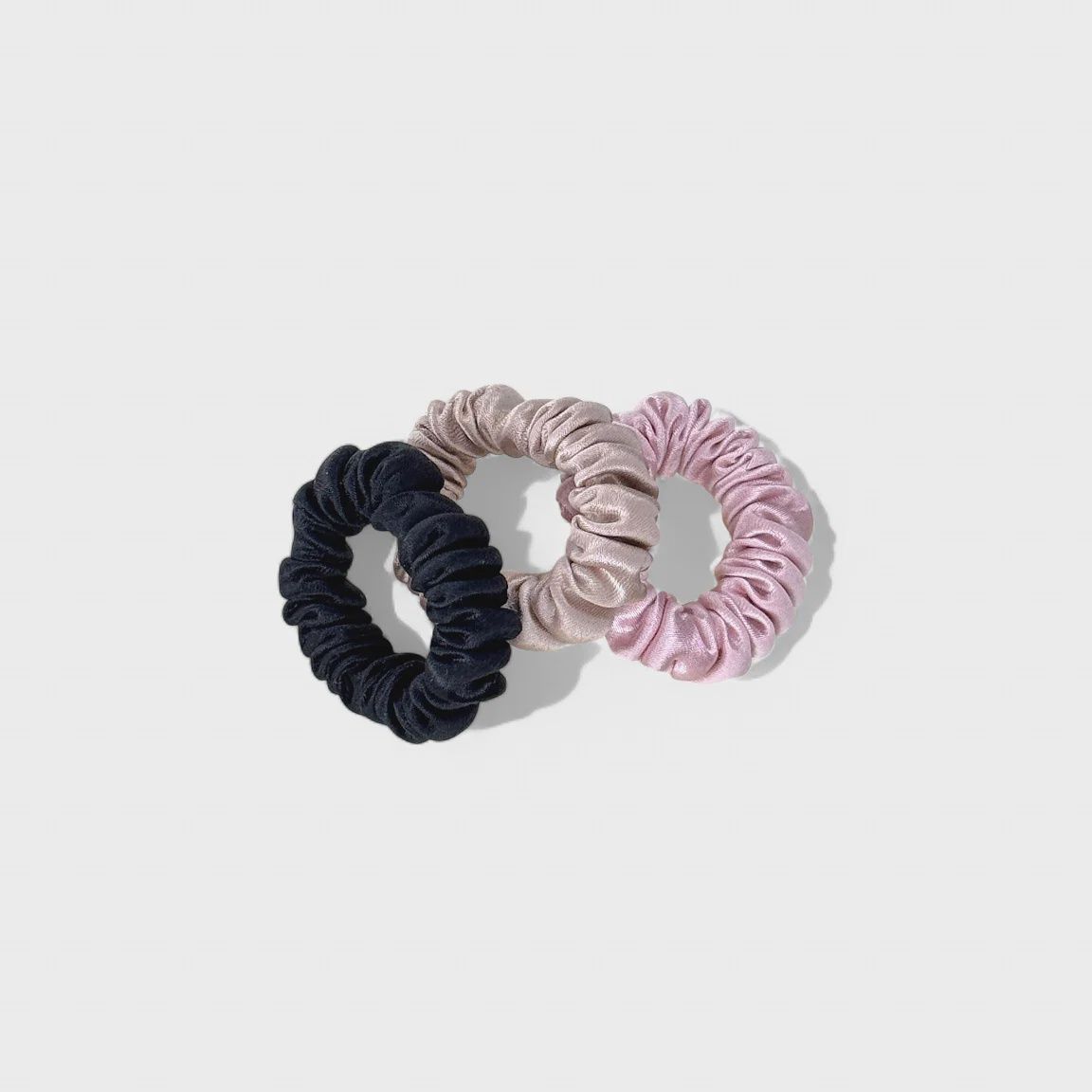 Tinies Silk Scrunchie Set - Black, Champagne, Pink