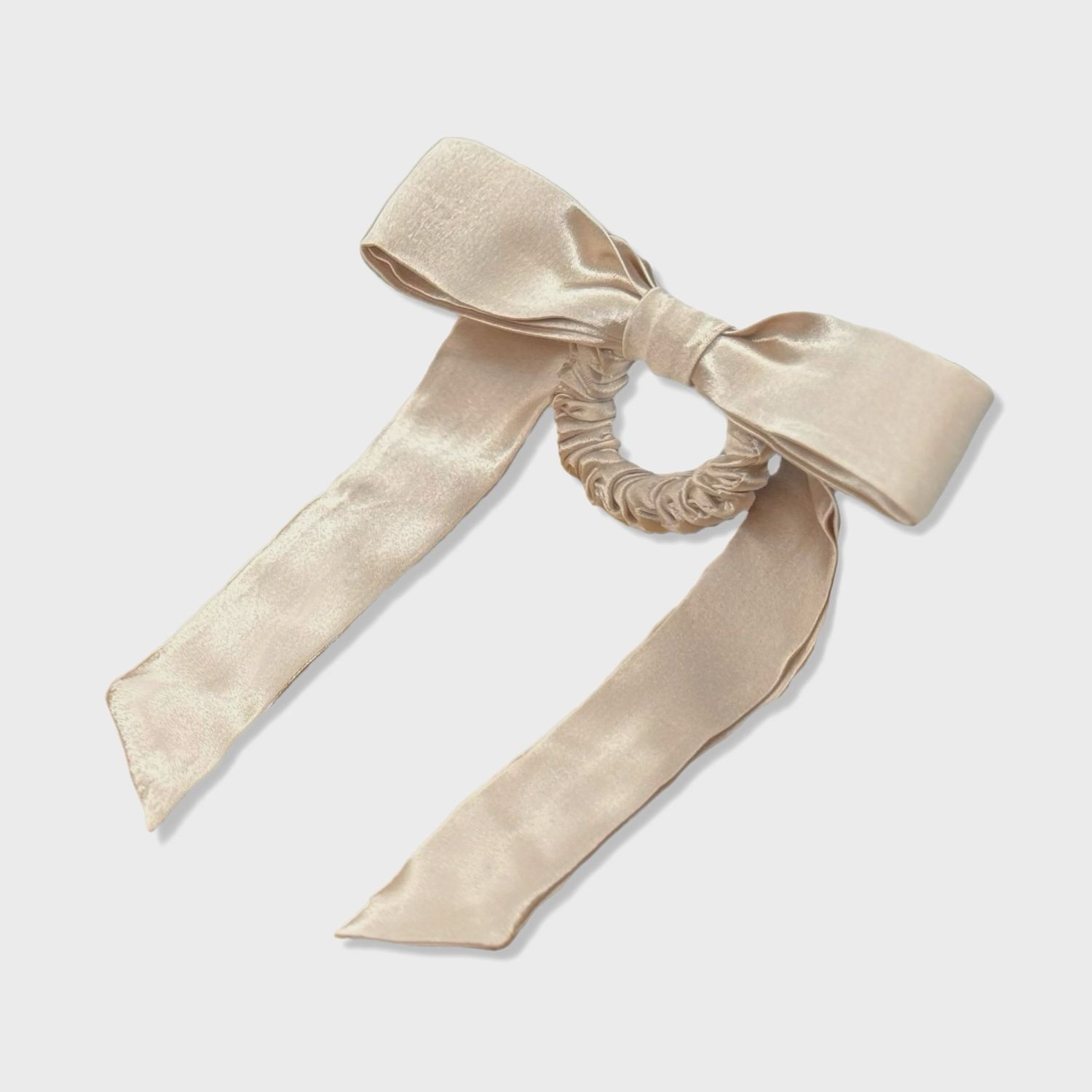 Mulberry Silk Skinny Bow Scrunchie - Champagne