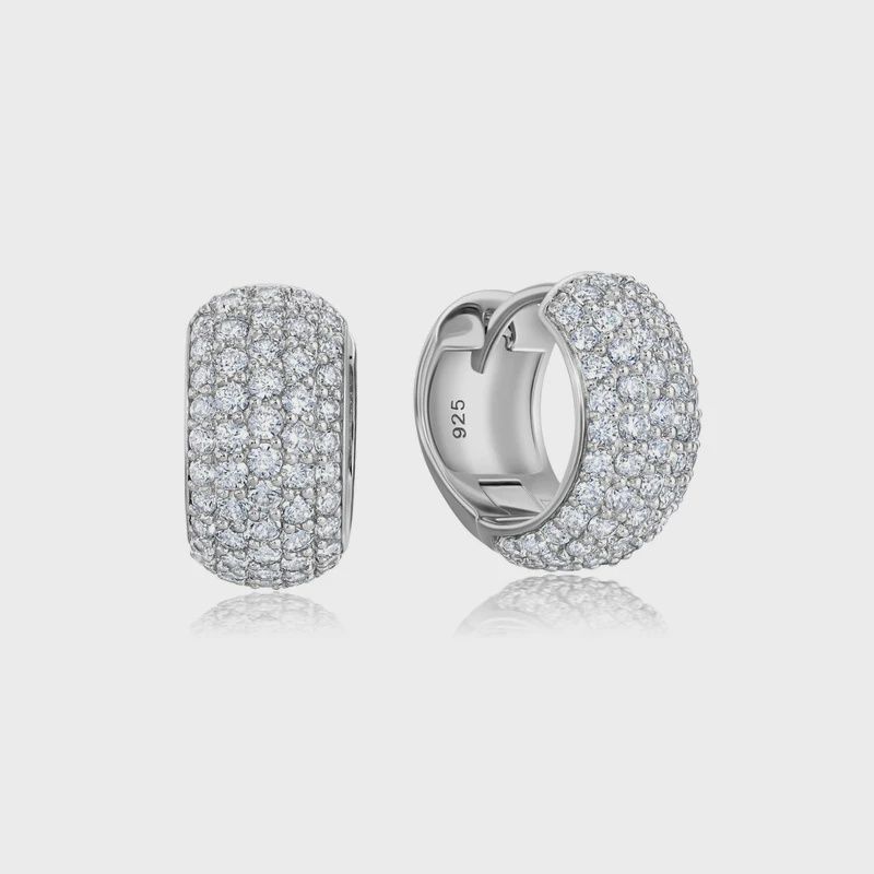 Pave Huggie Hoop Earrings Finished in Platinum
