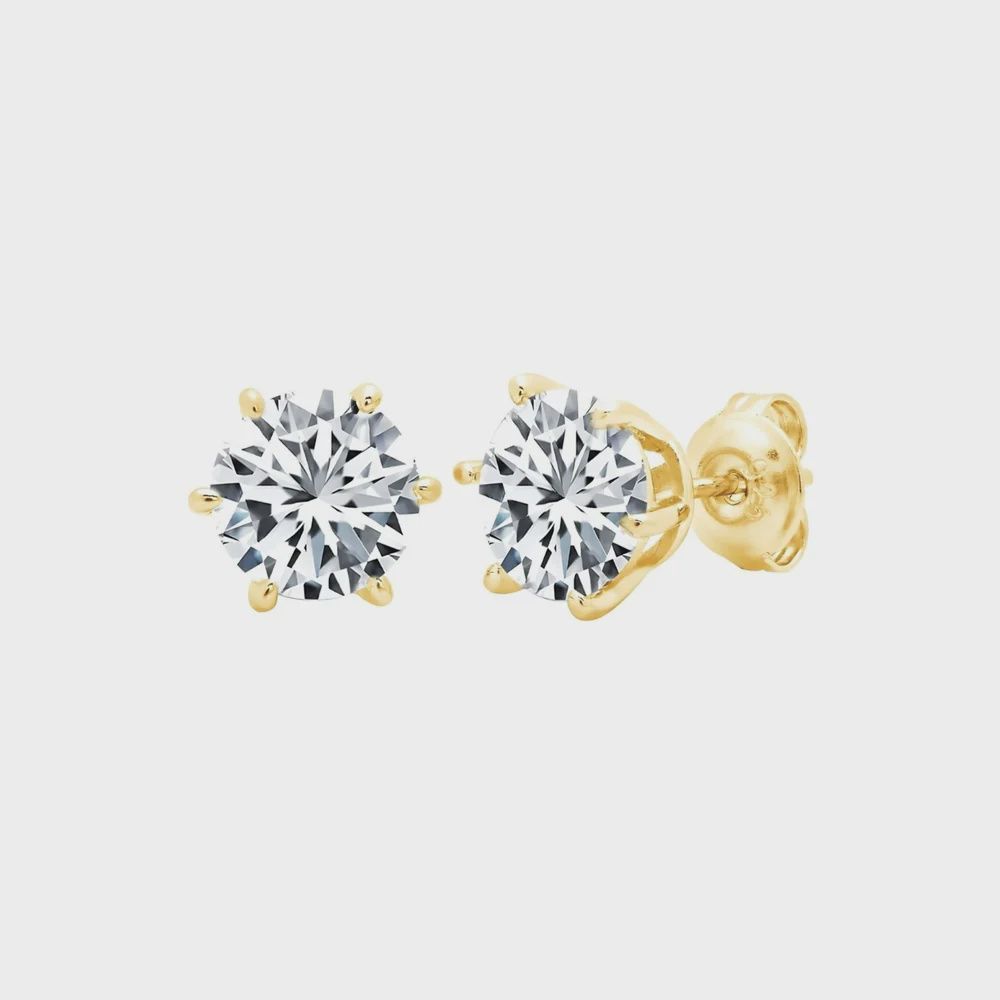 2ct 6 Prong Brilliant Stud Earrings Finished in Gold