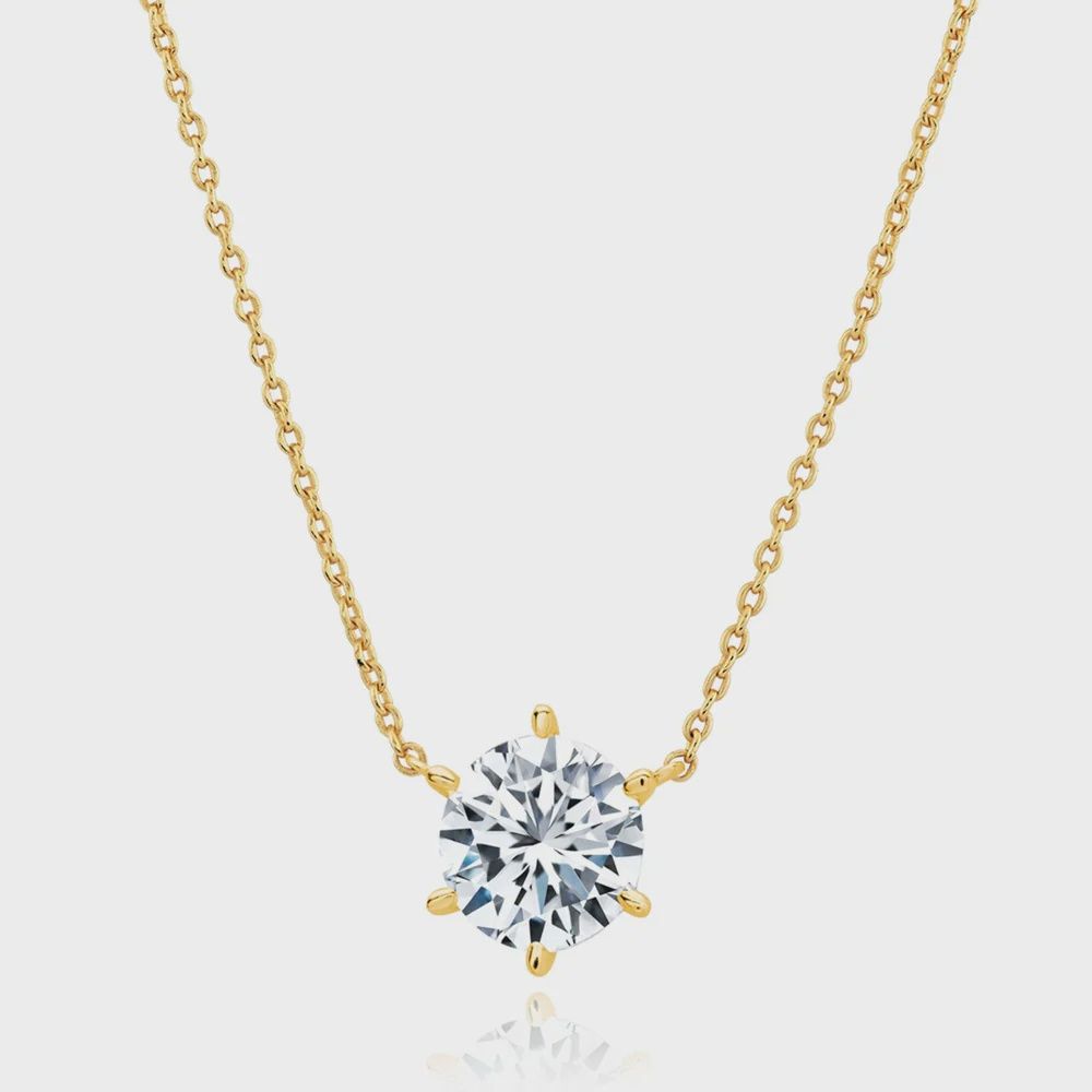 6 Prong Solitaire Necklace finsed in 18kt yellow gold